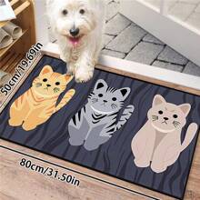 一块深蓝色可爱小猫印花，可洗防水防滑柔软小宠物垫，适用于客厅、卧室、露台。装饰区域地毯、地毯、宠物儿童友好垫。