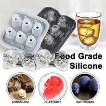 Molde de bola de hielo de calavera de silicona 3D, bandejas de cubos de hielo flexibles, bandejas de hielo libres de BPA para congelador, fabricante de bolas de hielo de cóctel de cabeza de calavera de horror - 6 cuadrículas - Ver 6