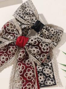 2 件简约双层蝴蝶结和花朵印花发夹，适合女性参加派对和活动，发饰，夏季配饰，旅行 - 彩色 - 查看 3