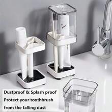 Portaspazzolino con bicchiere, adatto per spazzolini da denti standard, può contenere dentifricio, portaspazzolino e dentifricio a 3 scomparti, ideale per spazzolino elettrico, filo interdentale, rasoio, decorazione da bagno, decorazione autunnale, ritorno a scuola