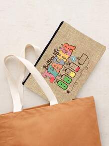 Bolsa de maquillaje con estampado de "Maestro" como regalo de aprecio al maestro, monedero de lino caqui, bolsa de cosméticos con forro y sin cierre - perfecto para educadores y personal escolar, regalo de agradecimiento al maestro, accesorios casuales y elegantes para salidas, vacaciones, viajes diarios, bolsa de cosméticos, regalo de cumpleaños para mamá, amiga