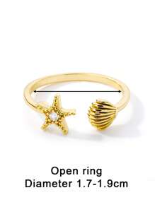 1Pc Marine Life Starfish Shell Ring With Zirconia, Dainty Ocean Sea Shell Open Adjustable Finger Ring, Ladies Jewelry Fashion Accessories