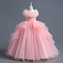 Young Girl Elegant Party Dress, Fancy Net Luxury Ball Gown Formal Princess Dress For Ceremony - Pink - View 1