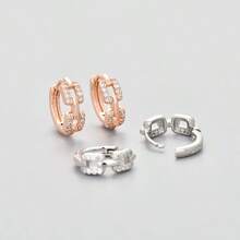 1 par de Aretes de Aro Vinculados Geométricos de Plata de Ley 925 con Cristal, Minimalista, Versátil, con Empaque de Caja de Regalo