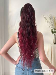 24-Inch Brown Long Wavy Heat-Resistant Synthetic Ponytail Hair Extensions, Claw Clip On, Suitable For Daily Wear, Black, Brown, Burgundy - Red Highlight - View 3