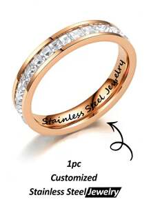 Custom Titanium Steel Full Of Synthetic Oxide Cubic Zirconium Rings, Couple Rings, Men's And Women's Wedding Rings, Girly Ring Jewelry, Suitable For Women's Daily Wear, Personalized Custom Engraving, Name, Date, Anniversary, Stainless Steel Custom Text, Unique And Ideal Gifts - Multicolor - View 7