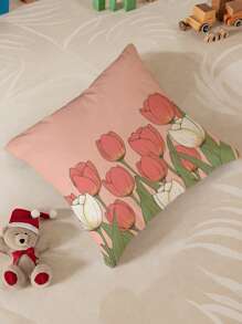 1pc Flower Printed Cushion Cover, Modern Decorative Pillow Sham, Single-Sided Print, Without Filler, For Sofa, Home Decor Throw Pillow - Multicolor - View 4