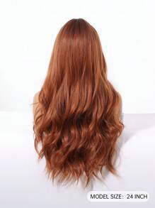 24 Inch Brown Wig With Bangs Long Curly Wig Heat Resistant Synthetic Wig For Women Daily Party Cosplay Use - Brown - View 5