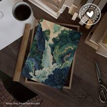 1 pièce œuvre d'art murale en canevas pop sans cadre colorée, affiche d'art mural de paysage de cascade japonaise Ukiyo-e de Hokusai, impression bleue et verte, décoration de maison japonaise