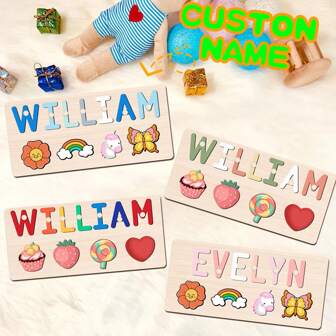 1 PC Customized Name Puzzle, Customize Your Name, Multiple Colors, Can Be Matched With Cute Elements, Wooden Educational Early Learning Toys, Baby Christening Anniversary Gift