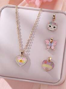 4 件儿童卡通蝴蝶、彩虹和皇冠锌合金 DIY 吊坠项链