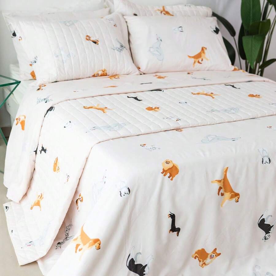 Bedspread With Pillowcase Percale 200 Thread Count Single Double Queen King Jazz Printed Pattern - 小狗 - 查看 1