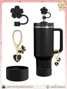 3pcs Accessories Designed For 30-40oz Cups, Pink Letter Cup Marker & Silicone Hibiscus Flower Straw Caps, , Reusable Straw Caps For 10mm Large Diameter Straws, Cute LetterStanley AccessorySelf-Adhesive Chenille Letter,Cup Accessories.Compatible With Stanley Backto School /Beach Essentials