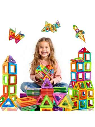 Magnetic Building Tile Set - Creative DIY Construction Toy, Improves Hand-Eye Coordination, Promotes Brain Development, Colorful ABS Magnets, Suitable As Festival/Birthday Gift - Random Color