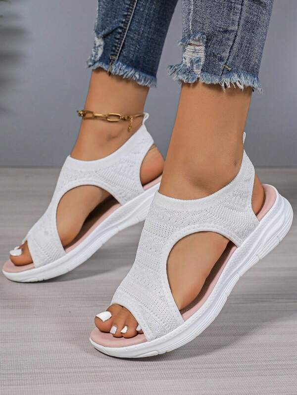 2025 Sommer Bestseller atmungsaktive gestrickte Stoff Lässig weiche Sohle Mesh Sandalen für Studenten, leicht rutschfest Bademode, mehrere Farboptionen, Größe 36-42