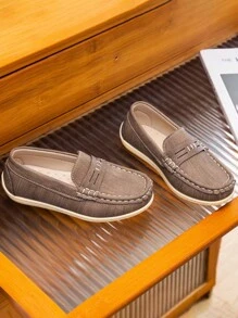 1 Pair Kids Rubber Flat Shoes, Toddler Boys Casual Moccasin Shoes, Classic Fashion Comfortable Soft Non-Slip Slip-On Flat Shoes - Brown - View 3