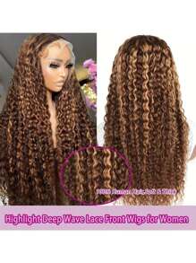 Highlight Curly Human Lace Wig 13x4 Transparent Lace Frontal Wig 250% Density Deep Water Wave 13x6 Lace Front Wigs Human Hair 4/27 Ombre Honey Blonde Deep Wave Human Hair Wigs Pre Plucked