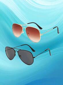 2pcs Fashionable Unisex Eyeglasses, Multi-Color Pilot Aviator Metal Frame Eyeglasses