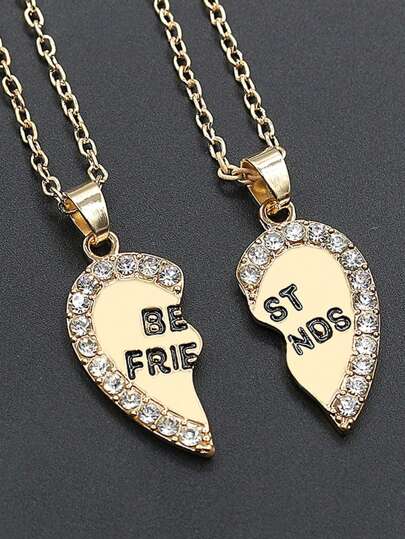 2 peças colares com pingentes de amizade de zircônia em forma de coração, presente para melhores amigos