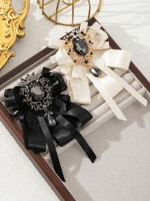 1 件优雅花卉设计创意面料水钻镶嵌金属合金女士胸针，奢华珠宝胸针，约会礼物，适合日常佩戴 - 經典 - 查看 7