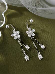 1 Pair S925 Sterling Silver Lily Of The Valley Flower Dangle Earrings, Gift Box Packaging, Suitable For Festival Party, Gift For Girlfriend