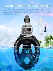 1 Set Full Face Snorkel Mask, Comes With 1 Pair Of Ear Plugs, Utilizes Latest Dry Top System, Foldable 180 Degree Panoramic Snorkel Mask With Camera Mount, Breathing, Anti-Leak And Anti-Fog Adult Snorkeling Gear, Beach Essentials, Beach Accessories, Pool Float