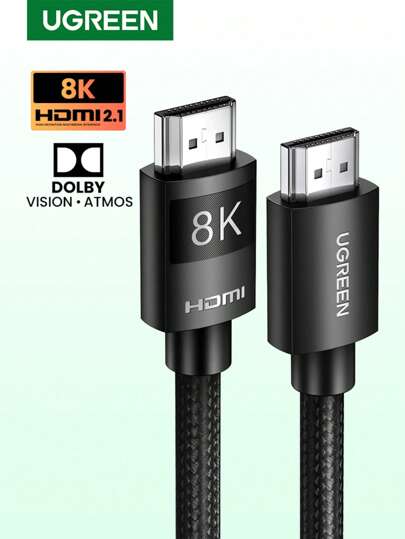  UGREEN HDMI 2.1-sladd 8K 60Hz 48Gbps hane-till-hane-kabelstöd Dynamisk HDR EARC Dolby Atmos HDCP-kompatibel med PS4/5 X Box Roku TV HDTV Blu-Ray-projektor