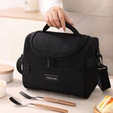 1 pieza Bolsa de almuerzo aislada de gran capacidad de 8L, hecha de fibra de poliéster suave con cremallera, impermeable y a prueba de fugas, reutilizable, con correas para el hombro ajustables, adecuada para llevar en mano o cruzada. Diseño de acolchado de unicolor y multicolor, adecuada tanto para hombres como para mujeres, perfecta para oficinas, escuelas, picnics, playas - Una bolsa refrigerable para adolescentes, adultos, maestros, temporada de vuelta a clases