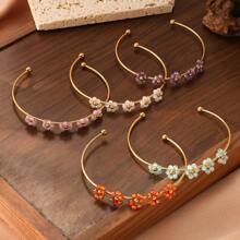 1 件不锈钢女士时尚简约花卉 18K 镀层手镯，适合约会、聚会和办公室佩戴 - 小花手鐲 - 查看 2