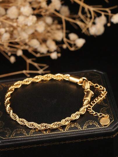 1pc 24K Gold Color Twisted Bracelet, Titanium Steel Hypoallergenic Adjustable Multilayer Bracelet, 2025 Spring & Summer New, Fashionable Gift For Birthday, Best Friends, Couples