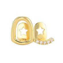 ¡Deslumbra y brilla! 2 piezas de grillz para dientes con tapa de circonita cúbica con estrella y diseño calado superior e inferior, joyería de moda para amantes de los hombres y mujeres