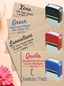 1 pieza Sello de dirección personalizado, Útiles escolares, Sello de dirección autoentelado personalizado, Sellos de goma personalizables, Sellos de tinta personalizados, Sellos personalizados para negocios, Sellos de negocios personalizados - Sello negro - Ver 1