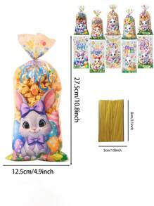 1 包 25 个复活节兔子抽绳礼品袋，可爱的卡通兔子和鸡蛋设计，塑料派对礼品袋，适合盛放糖果和零食 - 非常适合复活节、感恩节和圣诞节 - 彩色 - 查看 7