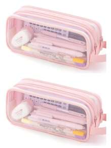 Large Grid Double Layer Transparent Handheld Multi-Functional Pencil Case, Transparent Cosmetic Bag, Fashionable High Capacity 12-Layer Pencil Box, Flip-Top Design For Easy Access, Student Stationery Storage Bag, Suitable For Teenagers, Students, College Students, Business People, Travelers, Office Workers, Adults, Back-To-School/Birthday Gift, Desktop Organizer, Pencil Box, Pen Holder, Plush Pencil Case, Cute Pencil Box, Office Desk Organizer, Material, Marker Pen Storage Box - Multicolor - View 19