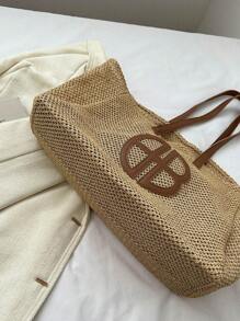 Fashion Summer Straw Beach Tote Bag, Large Capacity Women Shoulder Bag, Eye-Catching Beach Bag Summer, Summer Straw Beach Bag For Women - Brown - View 11