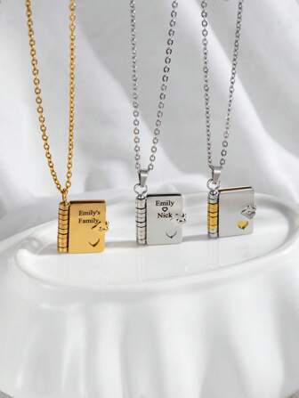 1 pieza Collar con colgante de sobre minimalista personalizado con grabado, collar con colgante de libreta de cartas personalizado con corazón, collar con colgante de texto múltiple personalizado con foto de pareja, regalos románticos para ella, regalos de , regalos de aniversario, regalos del Día de San Valentín