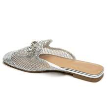 Women's Fashionable & Elegant Crystal Decorated Flat Sandals, Summer - Silver - View 3