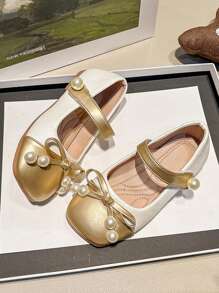 Girls Leather Shoes, 2025 Autumn-Spring New Bow Pearl Fashion Performance Stylish Kids Princess Flats For Toddler & Big Girls