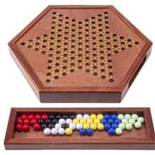 Luxury Wooden Chinese Checkers Game Set, Hexagonal Gameboard With Storage Drawer, Classic Family Strategic Board Game, Portable Tabletop Chess Game, Retro Jumping Pieces, Homestyle Version - 1PC Set With Acrylic Beads - View 11