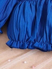 2pcs/Set Young Girls Vacation Ruffle Puff Sleeve Top + Ruffled High-Waist Skirt, Sweet Snug Fit And Playful, Suitable For Vacation, Travel And Beach Party, Fits 4-7 Years Old Girls, Spring/Summer