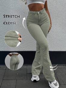 GILIPUR Quần jeans ống loe Y2K mới dành cho nữ, cạp cao, ôm sát, co giãn, thanh lịch và thời trang, phong cách đường phố thường ngày, quần jeans vintage cho mùa đông và mùa xuân, món quà lý tưởng cho năm mới, ngày Valentine, thể hiện sự thoải mái tinh tế, hoàn hảo cho các sự kiện trang trọng, bữa tối thường ngày và các buổi hòa nhạc. - màu xanh lá - Xem 3