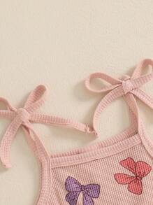 Mono de verano sin mangas estilo casual para bebé y niña pequeña con lazo, estampado y tirantes con nudo, ropa linda para recién nacidos