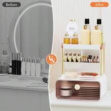 2-Tier 1-Drawer Bathroom Counter Organizer, Multi Purpose Makeup Organizer Countertop, Ideal For Present, Easy To Install, Suitable As Bathroom Organizers And Storage, Pink Home Bathroom Decor - Pink - View 4