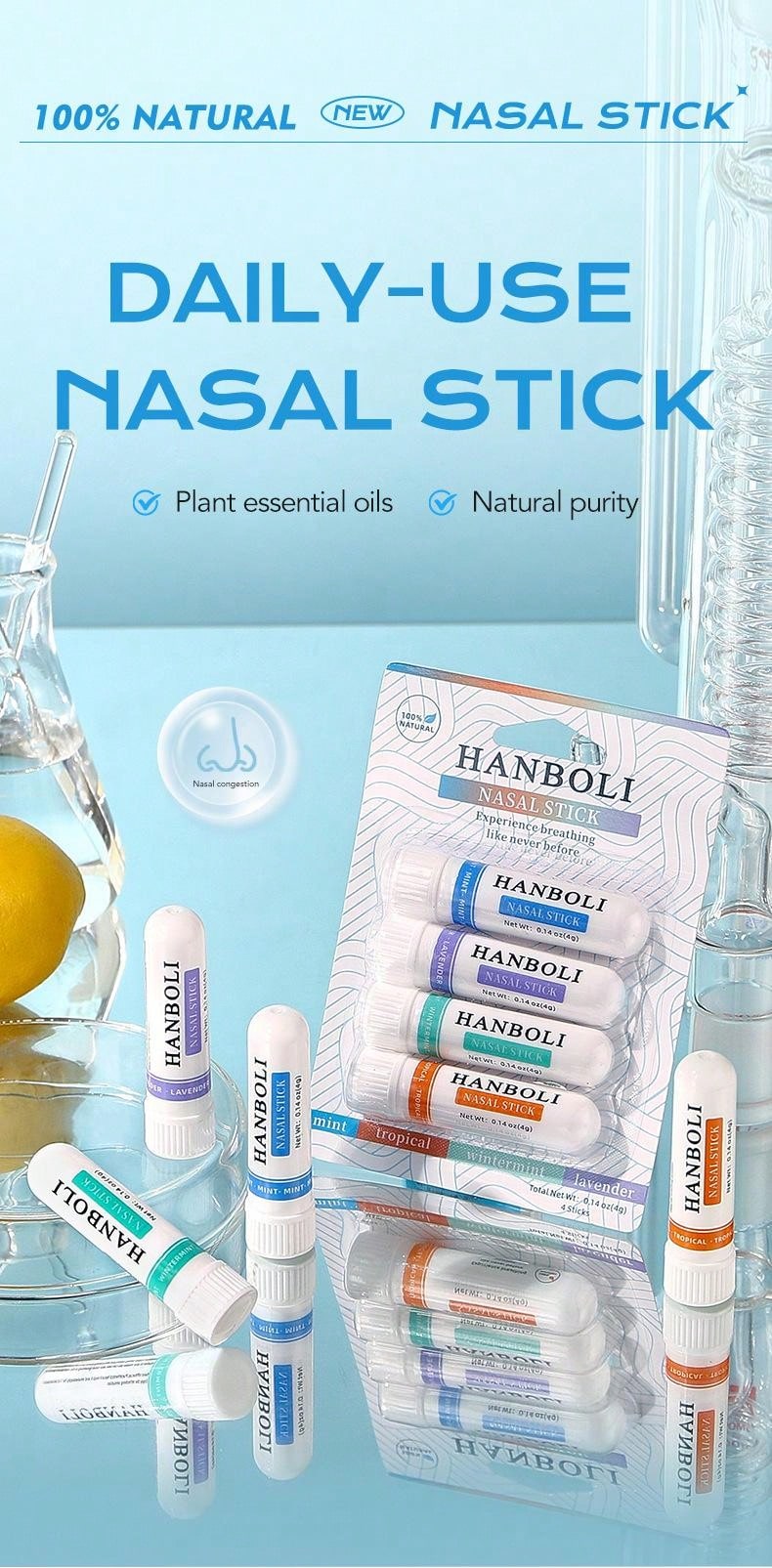 Nasal Stick (4 Pack) | Vapor Flow Technology | Better Breathing + Natural Focus | Cool Refreshing Sensation | Premium Essential Oils + Menthol Inhaler