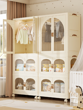 Armario de almacenamiento con estantes y perchero de pared transparente blanco. Mueble multifuncional desmontable y plegable para sala de estar, estudio, dormitorio, dormitorio. Ideal como regalo de Navidad y decoración navideña.