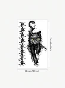 1 件防水临时纹身贴纸，黑猫和花臂纹身图案，可水洗，适合时尚用户 - 彩色 - 查看 2