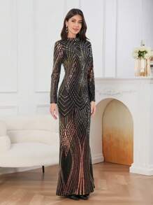 High Neck Fishtail Maxi Gown Dress, Wedding Party Evening Dress, Wedding Guest Dress, Formal Dress