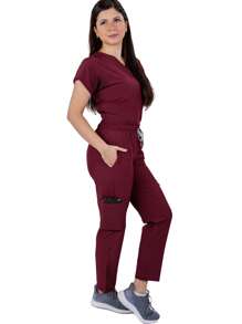 Kolorum Scrubs Stretch Anti-Fluid Nala Women's Pajamas - 酒紅色 - 查看 6