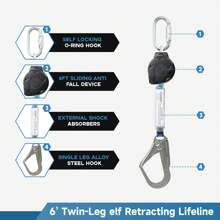 Self Retracting Lifeline Fall Protection Retractable Lanyard, Fall Arrest Safety Yoyo For Construction Industrial - OSHA/ANSI Compliant - Large Hook - 查看 2