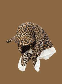 1pc Unisex Quick-Drying Leopard Diamond Lace Brim Cap Headwear Bandana Scarf Face Cover, Multifunctional Outdoor UV Protection Neck Gaiter Suitable For Hiking, Cycling, Casual, Beach, Daily Use
